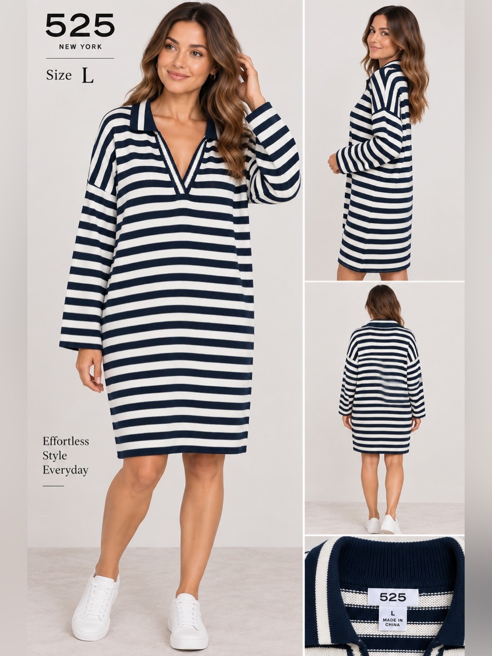 525 America Navy and White Striped V-Neck Swim Coverup